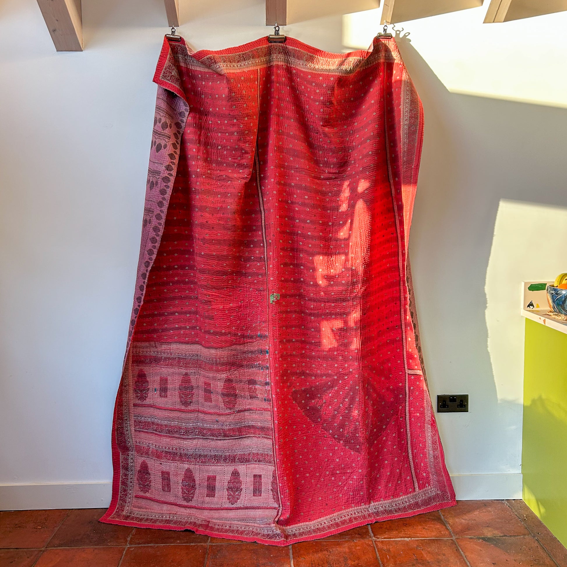 red vintage kantha blanket throw