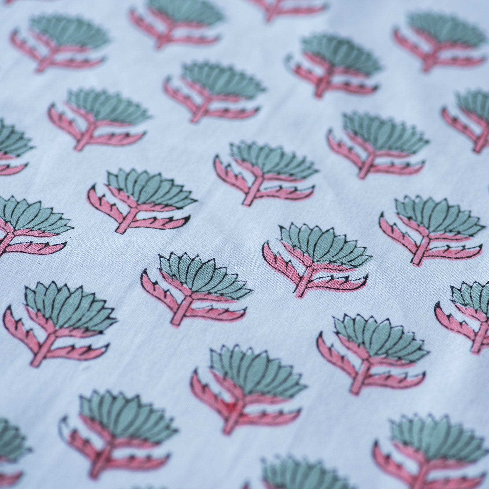 lotus-flower-napkins-block-printed-sage-pink-detail