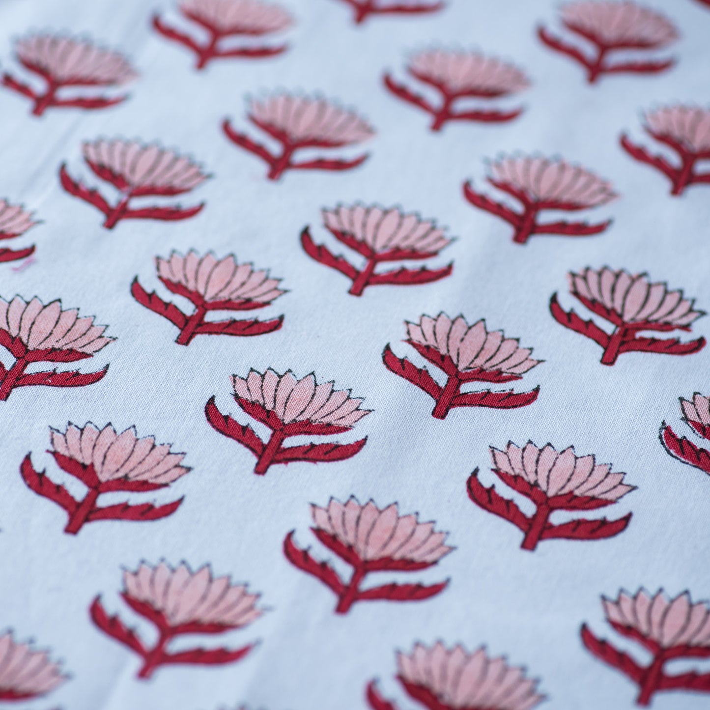 lotus-flower-napkins-block-printed-cherry-pink-detail