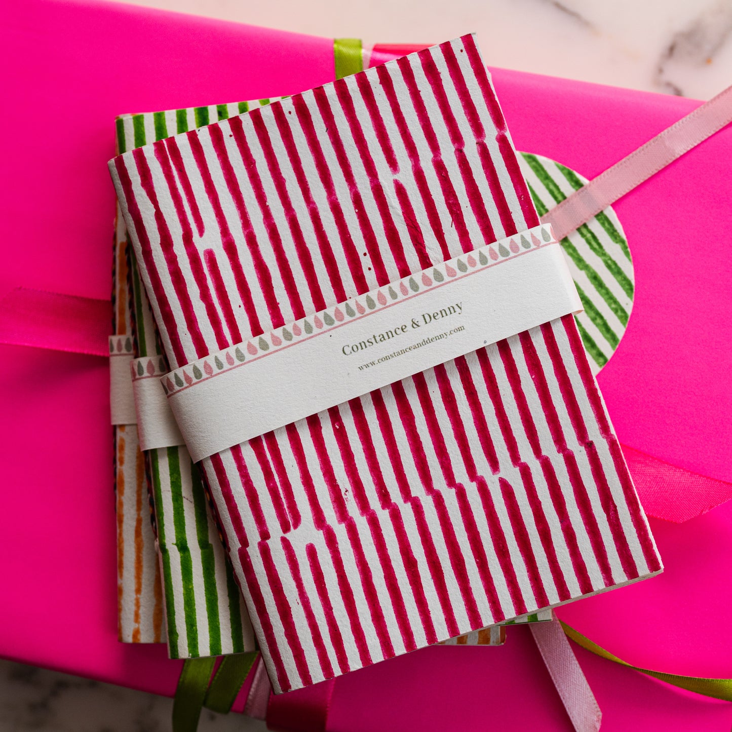 NEW RASPBERRY STRIPE medium block printed notebook
