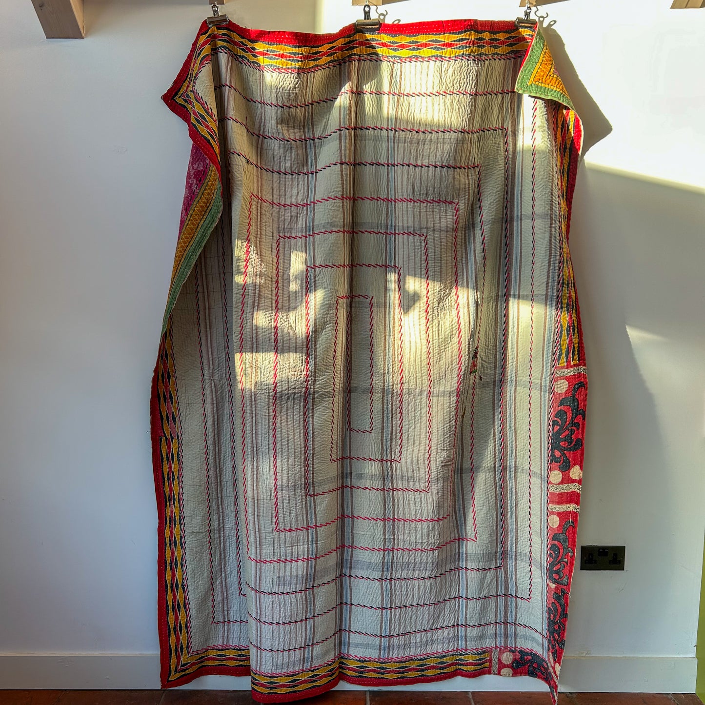 vintage kantha 2047 B throw blanket. stitching 